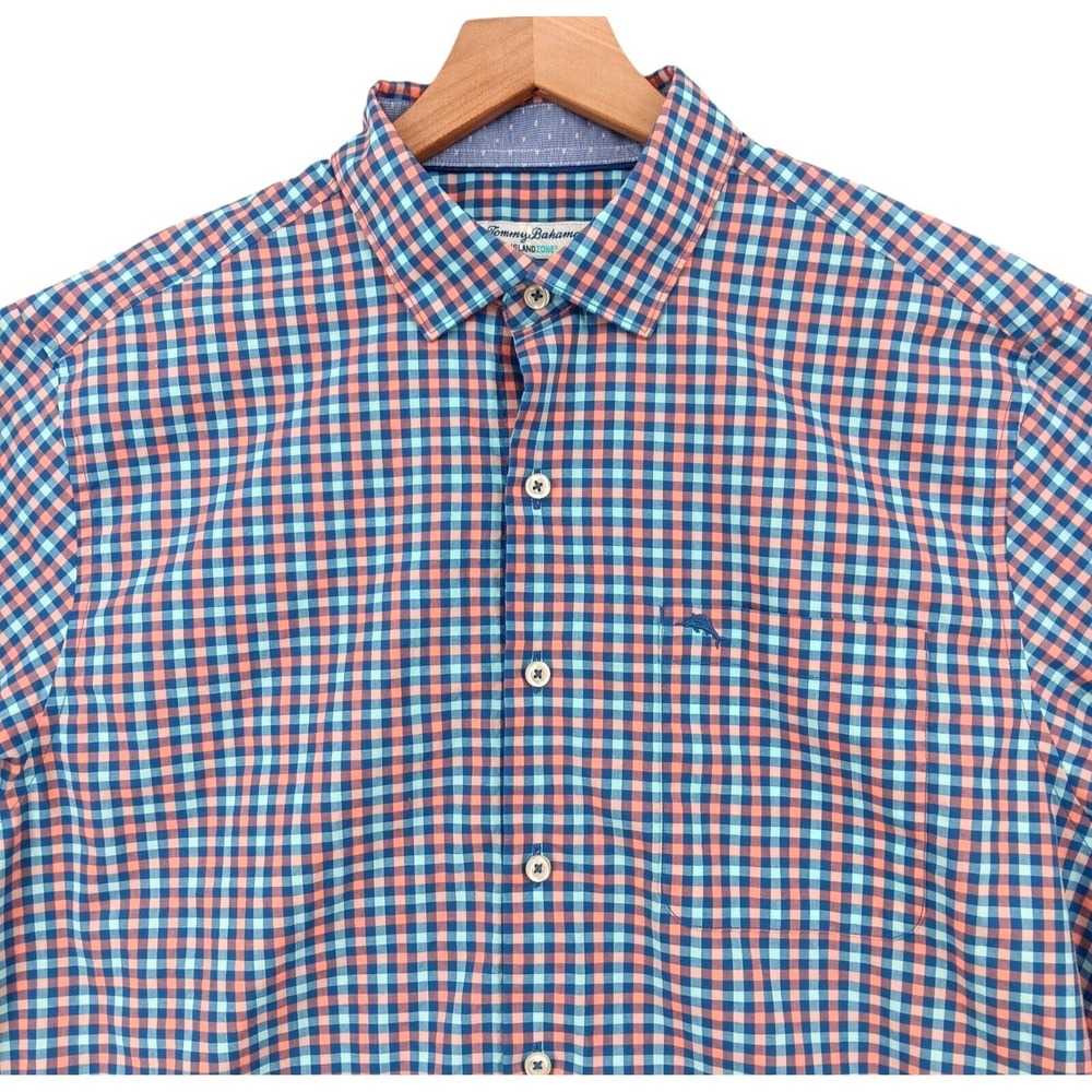 Tommy Bahama Island Zone Shirt Mens M Multicolor Check Flip Cuff Long Sleeve